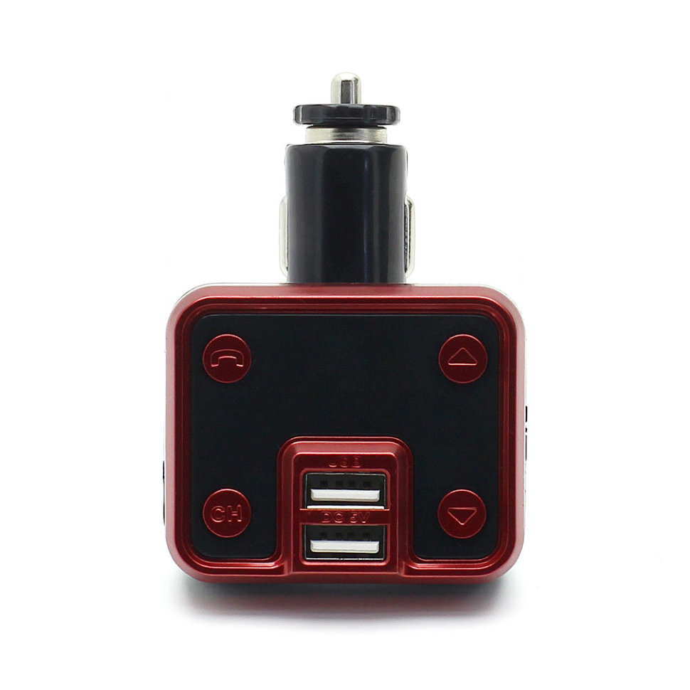 FM-модулятор Bluetooth MicroSD/1 USB/AUX/пульт KCB-910 красный