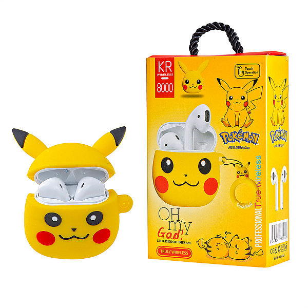Наушники BLUETOOTH KR 8000 с резиновым чехлом Pokemon, белые