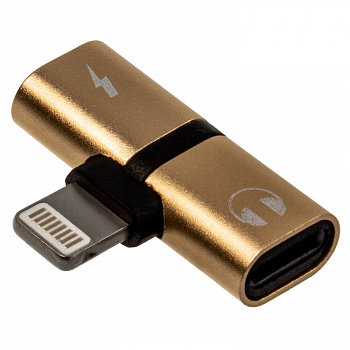 Адаптер WALKER WA-011 iPhone (папа) - 2в1 iP наушник (мама) + iP зарядка металл золото