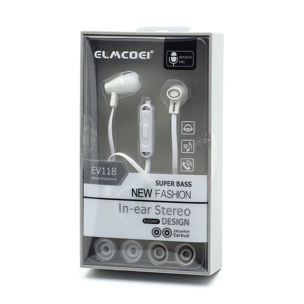 Гарнитура MP3 Elmcoei EV-118 с кнопкой ответа белая