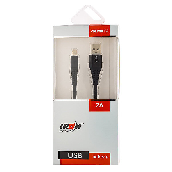 USB кабель на iPhone 5 Iron Selection PREMIUM 2A текстильный круглый черный