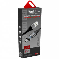 Кабель USB - MicroUSB WALKER C970 магнитный, быстрый заряд 30W, черный 3.3A