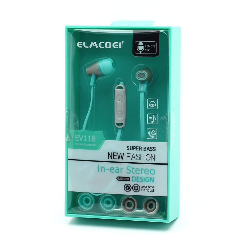 Гарнитура MP3 Elmcoei EV-118 с кнопкой ответа мятно-серая
