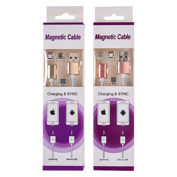 Кабель USB МАГНИТНЫЙ 3 в 1 (MicroUSB - iPhone 5 - Type-C) 2A 1.2m золото