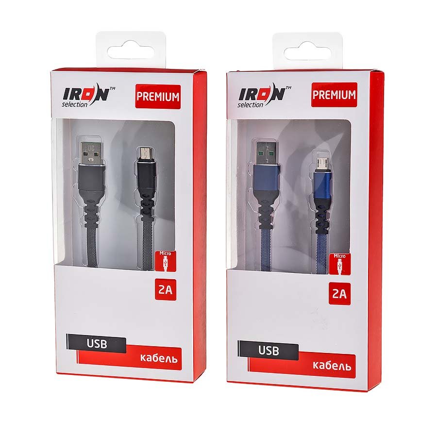 Кабель USB - MicroUSB Iron Selection PREMIUM ZT-11m 2A текстиль плоский синий