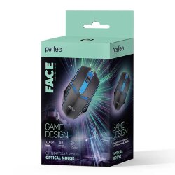 Мышь проводная Perfeo FACE, USB, 3 кнопки, Game Design, подсветка 7 цв., черная