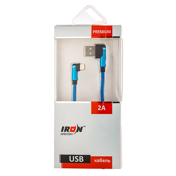 USB кабель на iPhone 5 Iron Selection PREMIUM 2A угловой синий