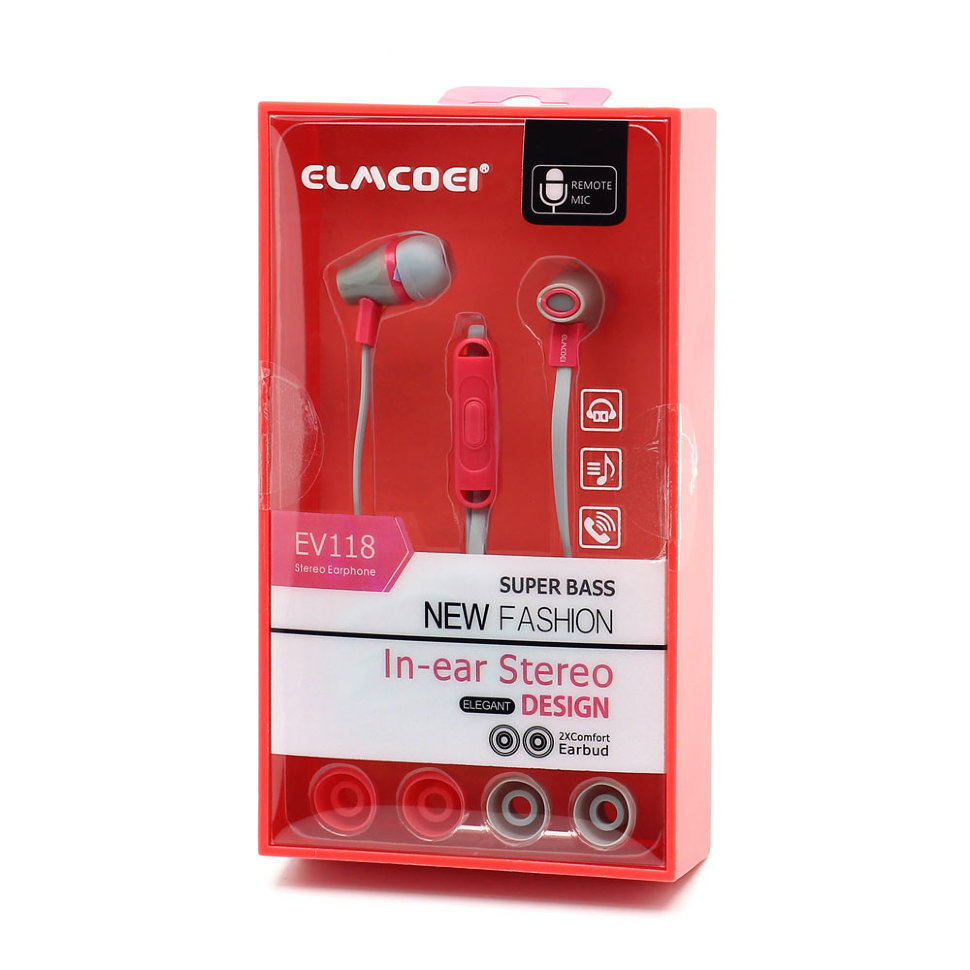 Гарнитура MP3 Elmcoei EV-118 с кнопкой ответа серо-розовая
