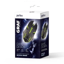Мышь проводная Perfeo GRAF, USB, 3 кнопки, Game Design, подсветкa 7 цв., черная