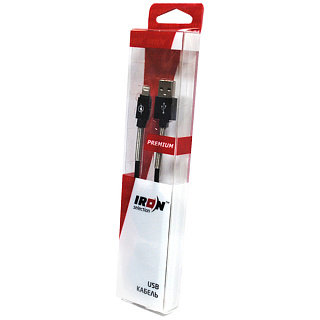USB кабель на iPhone 5 IRON Selection PREMIUM в блистере резиновый с пружиной черный