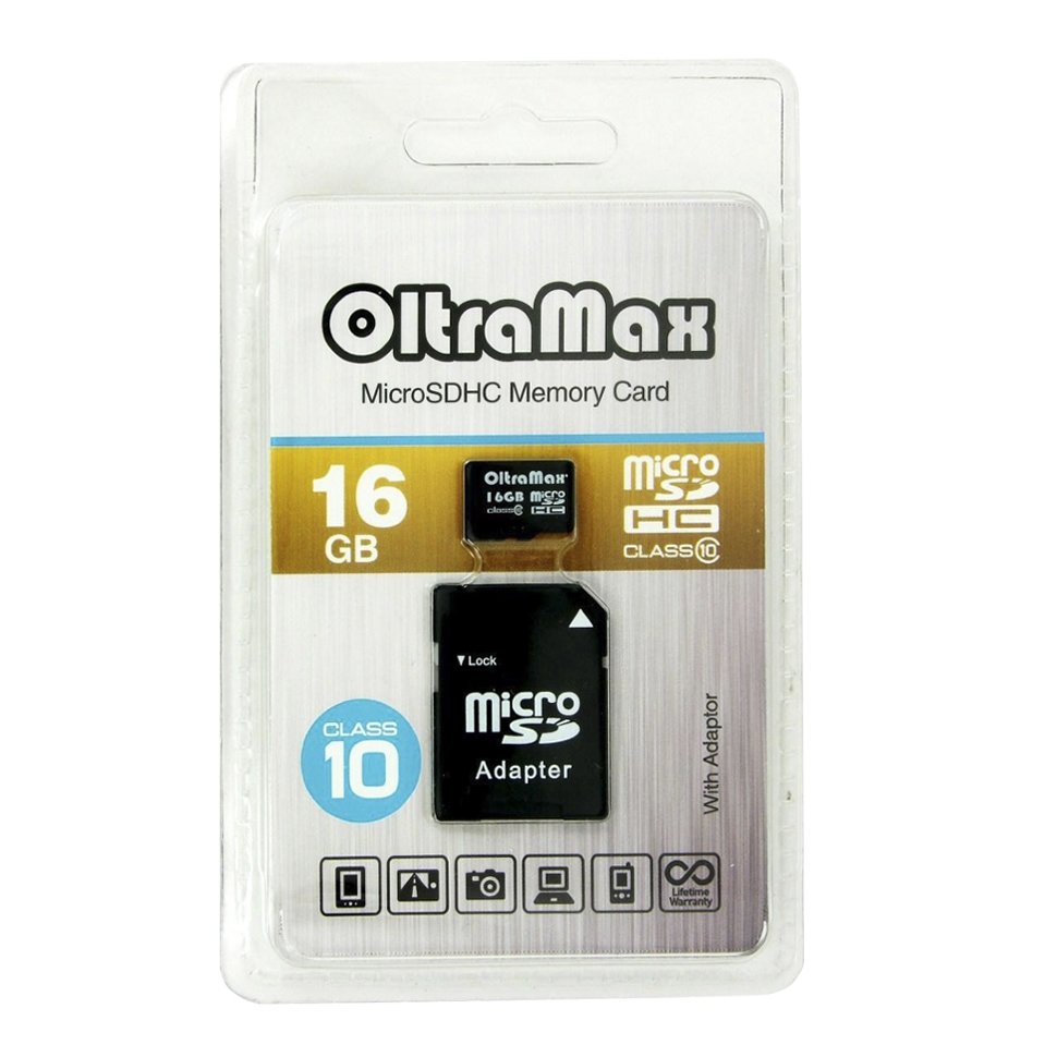 OltraMax microSD 16GB High-Capacity (Class 10) с адаптером