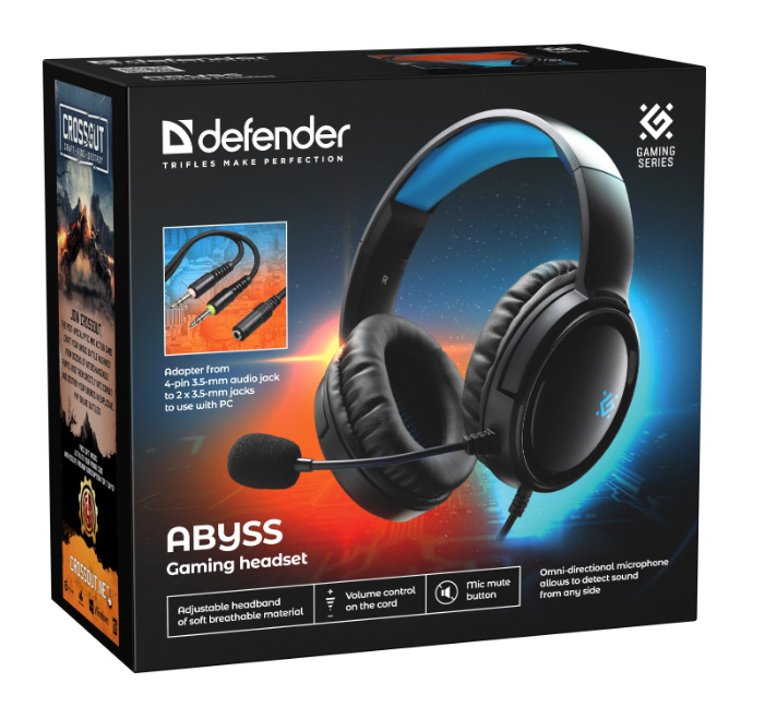 Гарнитура игровая Defender Abyss, подсветка RGB, провод 2 метра, черная