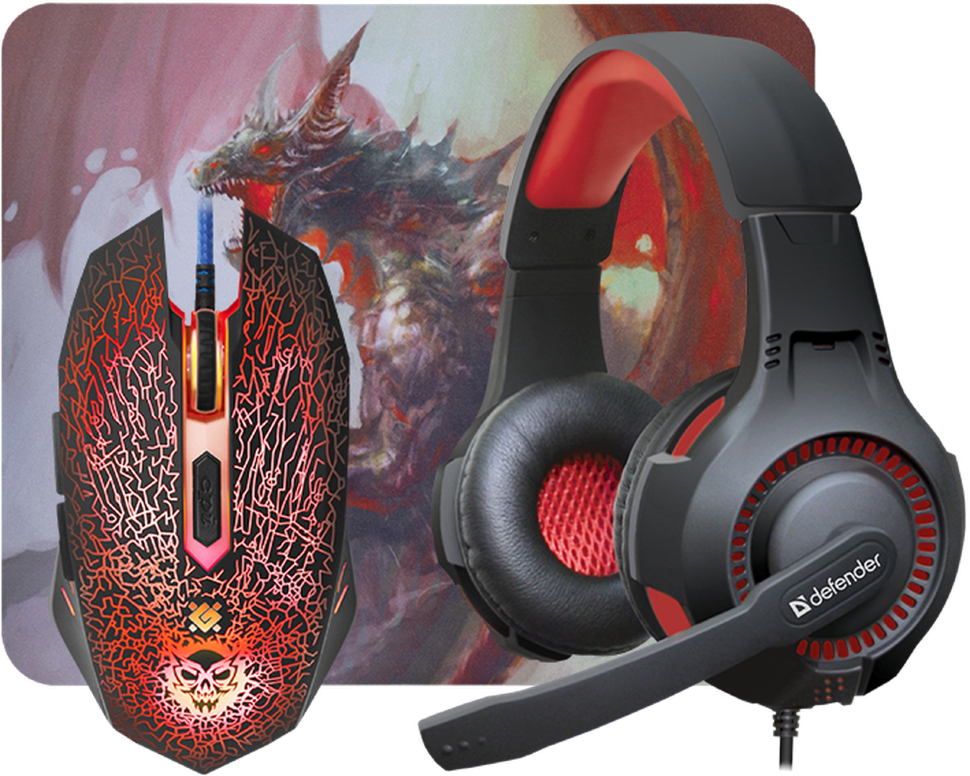 Игровой комплект Defender DragonBorn MHP-003 мышь+наушники+коврик