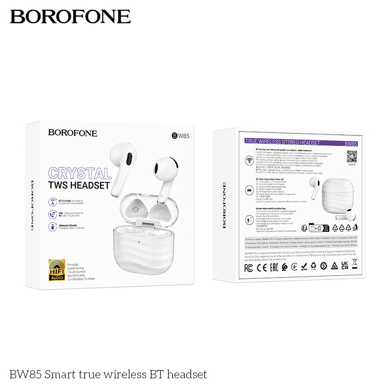 Наушники Bluetooth BOROFONE BW85 True TWS, белые