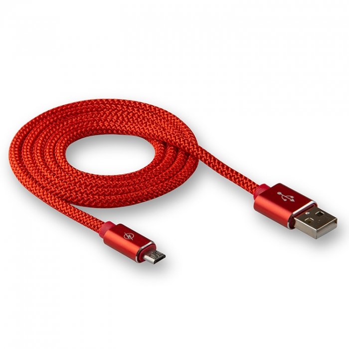 Кабель USB - MicroUSB WALKER C740 ткань круглый с металл.наконечником красный