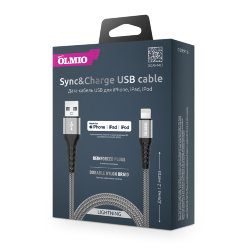 USB кабель на iPhone 5 MFI STRONG Olmio серый, нейлоновая оплетка, усиленные штекеры 1.2 метра
